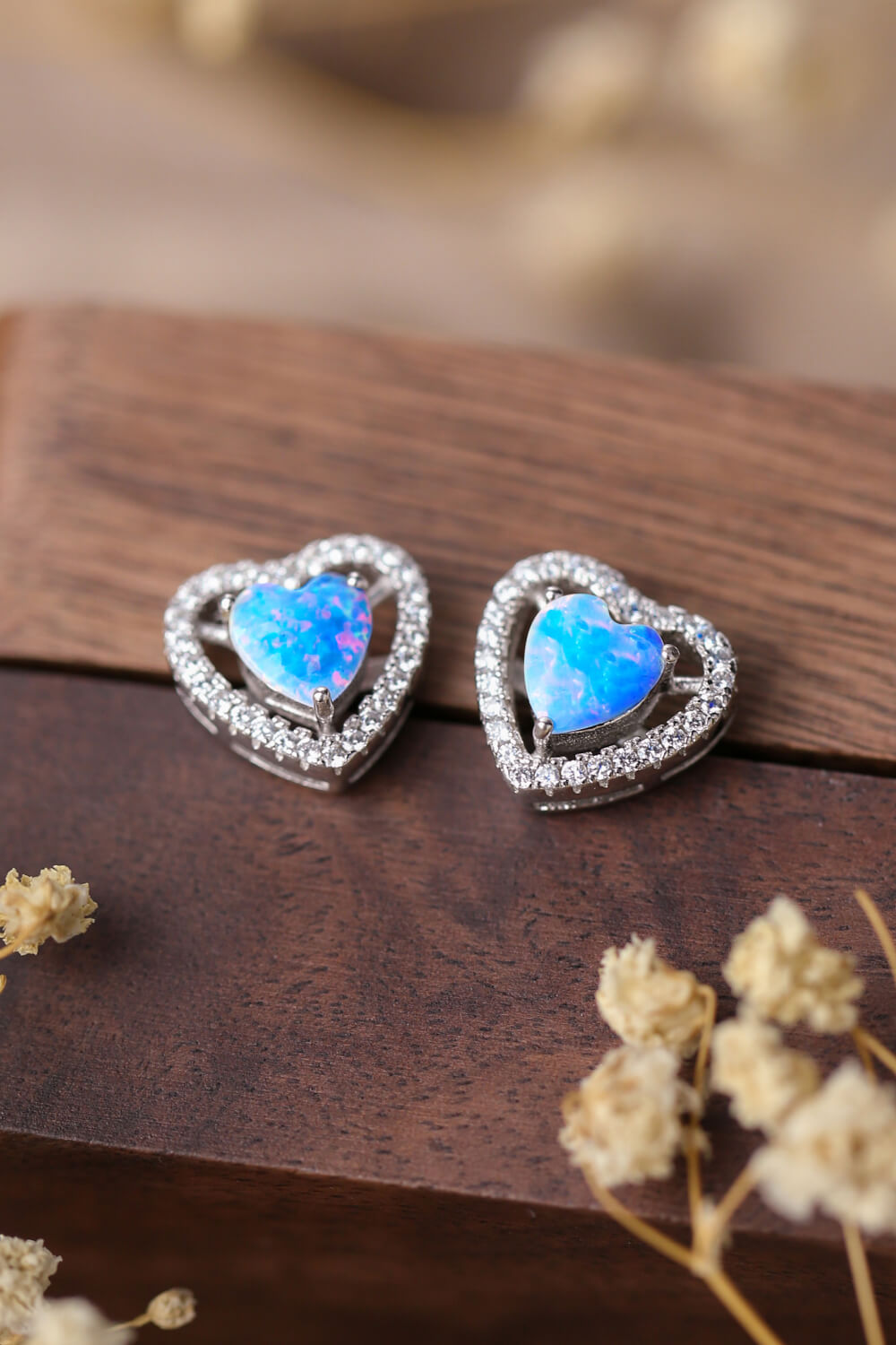 925 Sterling Silver Opal Heart Stud Earrings – Platinum-Plated | MerchLuxx - MerchLuxx