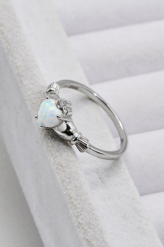 925 Sterling Silver Heart Opal Ring – Platinum-Plated | MerchLuxx - MerchLuxx