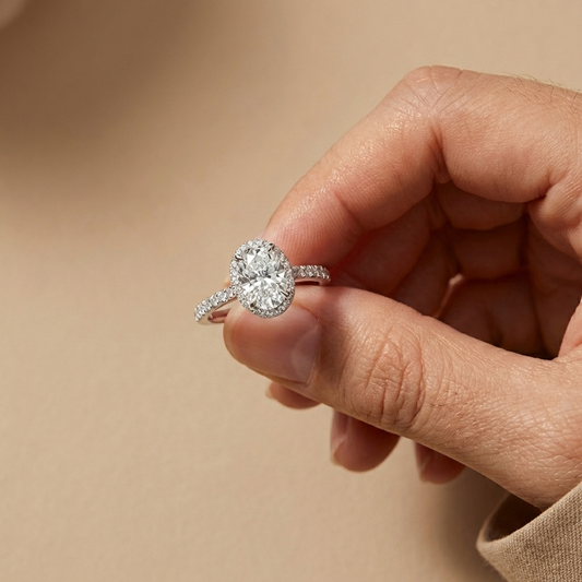 Aurivelle 4.5-carat moissanite halo ring in platinum-plated sterling silver by MerchLuxx