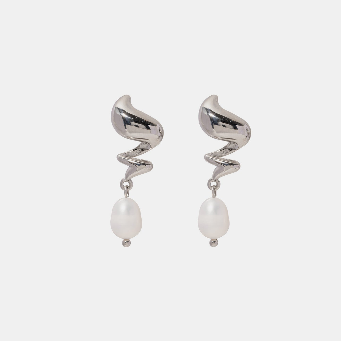 Twisted Stainless Steel Pearl Drop Earrings – Elegant & Modern | MerchLuxx - MerchLuxx