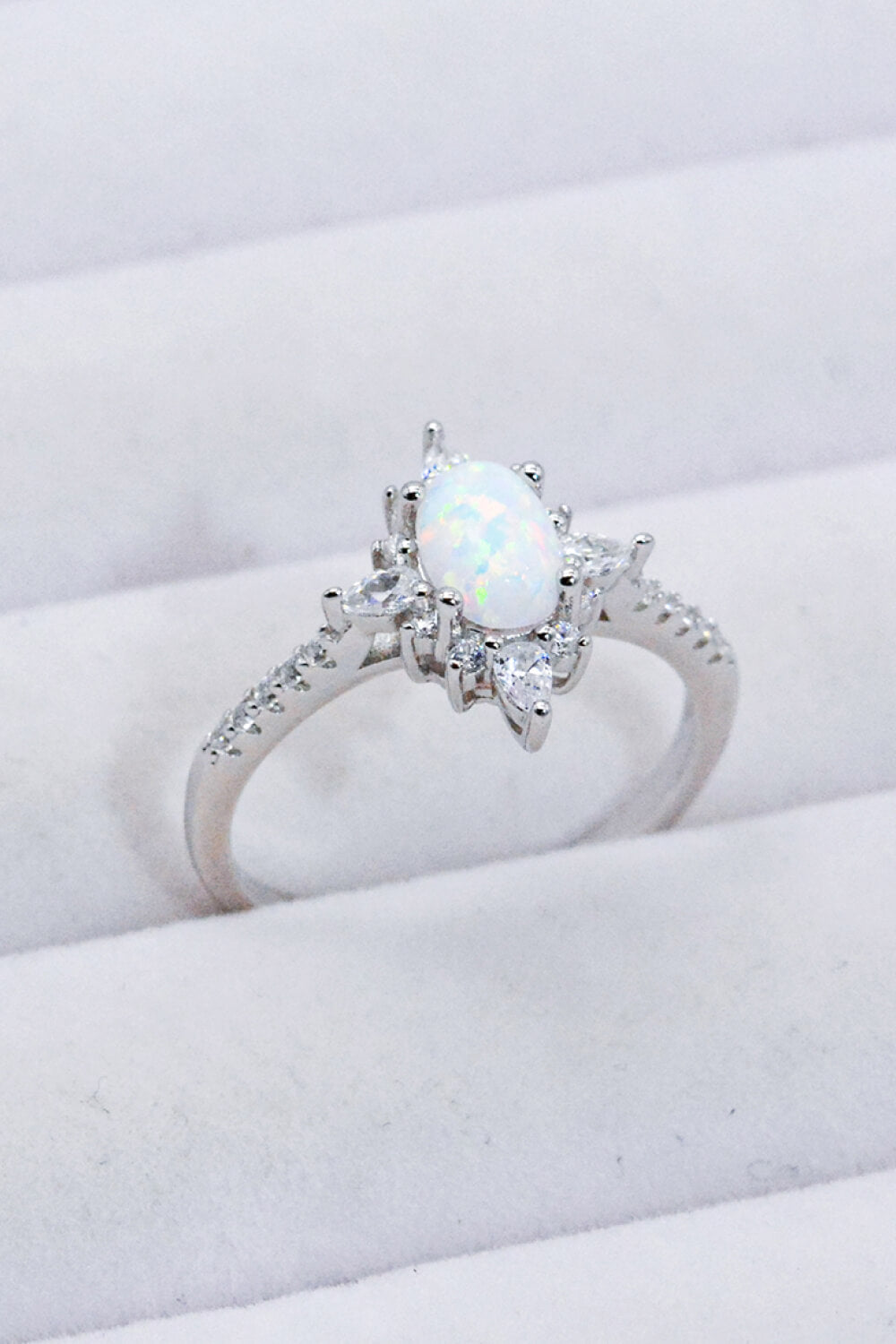 Platinum-Plated Opal & Zircon Ring – Sterling Silver Minimalist Design | MerchLuxx - MerchLuxx