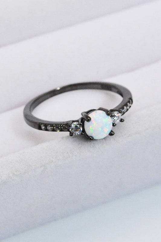 925 Sterling Silver Round Opal Ring – Minimalist Black Gold-Plated | MerchLuxx - MerchLuxx