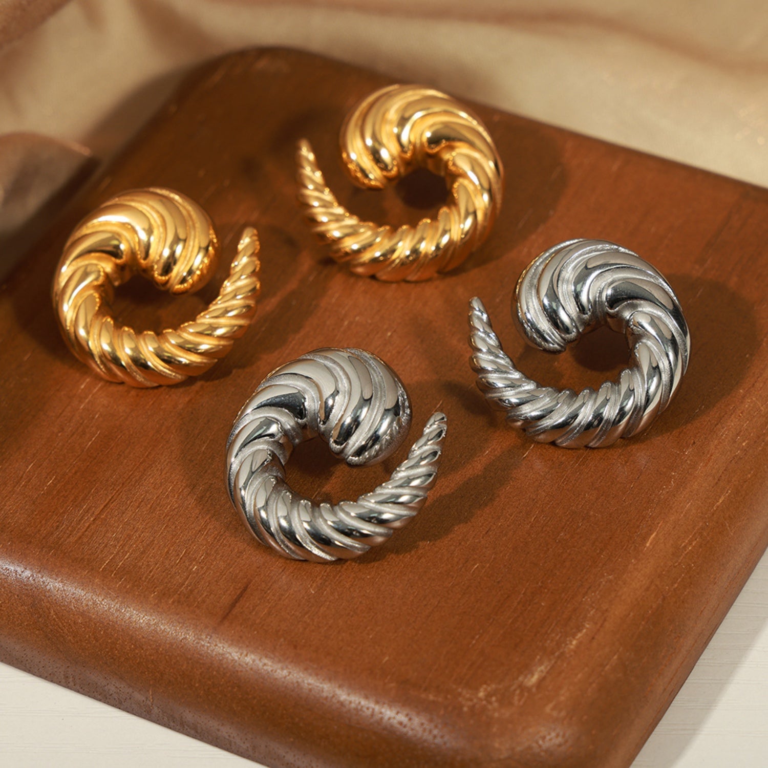 Titanium Steel Spiral Shape Stud Earrings – Silver & Gold-Plated | MerchLuxx - MerchLuxx