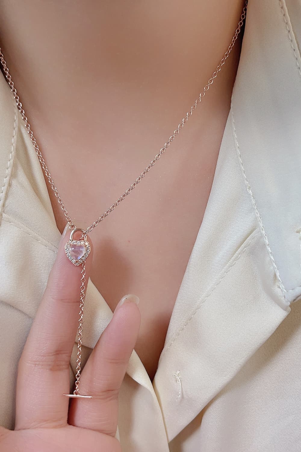 Moonstone Heart Lock Pendant Necklace – Platinum & Rose Gold-Plated | MerchLuxx - MerchLuxx