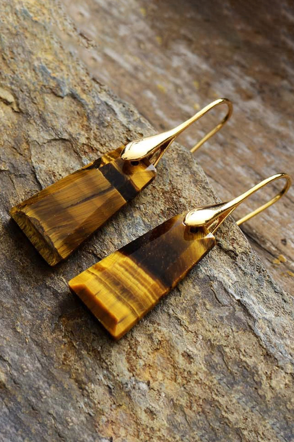 Handmade Geometric Natural Stone Dangle Earrings – Rose Quartz & Gold | MerchLuxx - MerchLuxx