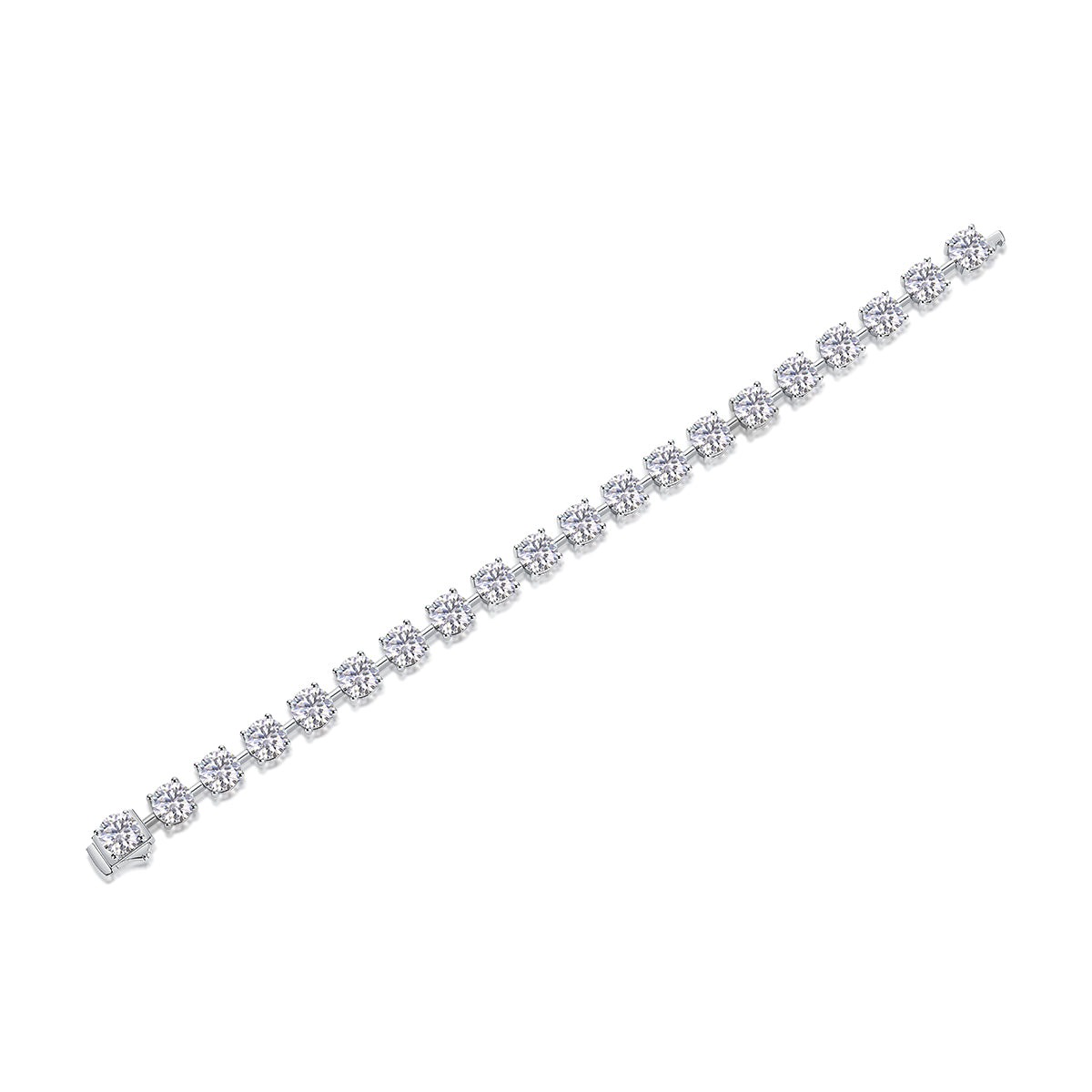 The Tempéra moissanite tennis bracelet in S925 sterling silver with round brilliant stones, luxury jewelry by MerchLuxx on a white background