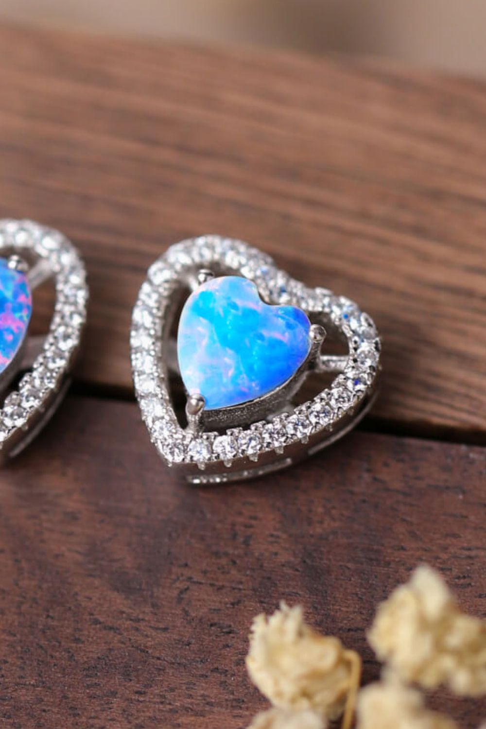 925 Sterling Silver Opal Heart Stud Earrings – Platinum-Plated | MerchLuxx - MerchLuxx