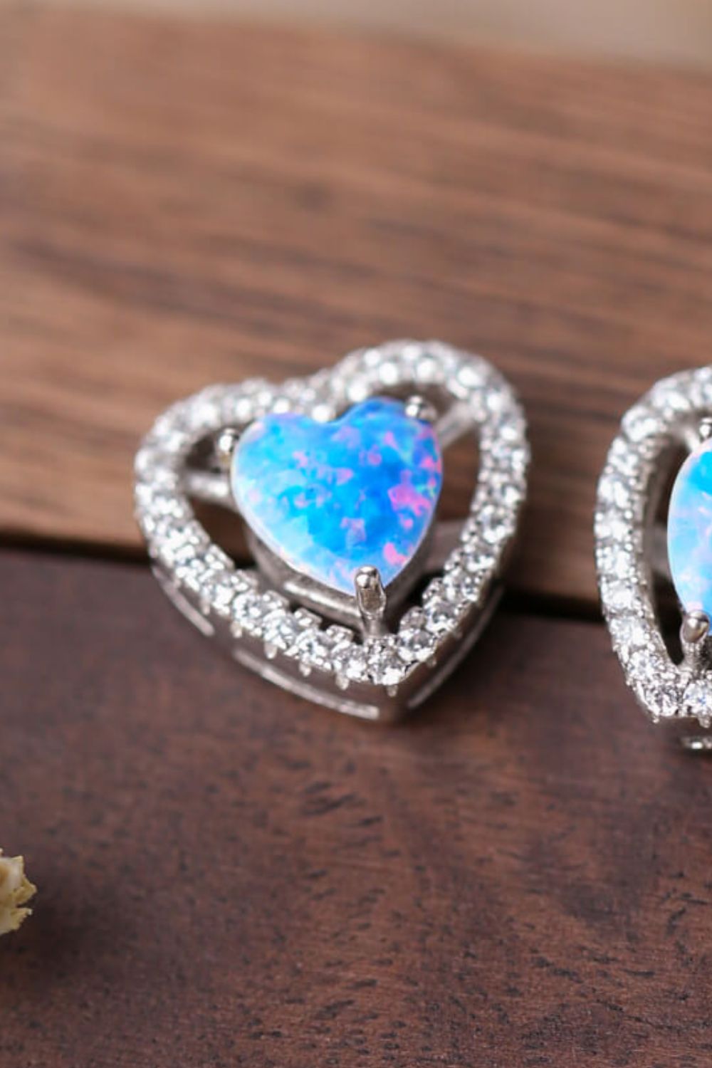 925 Sterling Silver Opal Heart Stud Earrings – Platinum-Plated | MerchLuxx - MerchLuxx