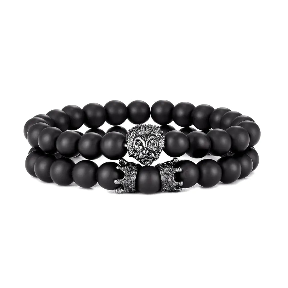 Lion Head & Crown Bracelet Set – Bold Power & Elegance | MerchLuxx - MerchLuxx