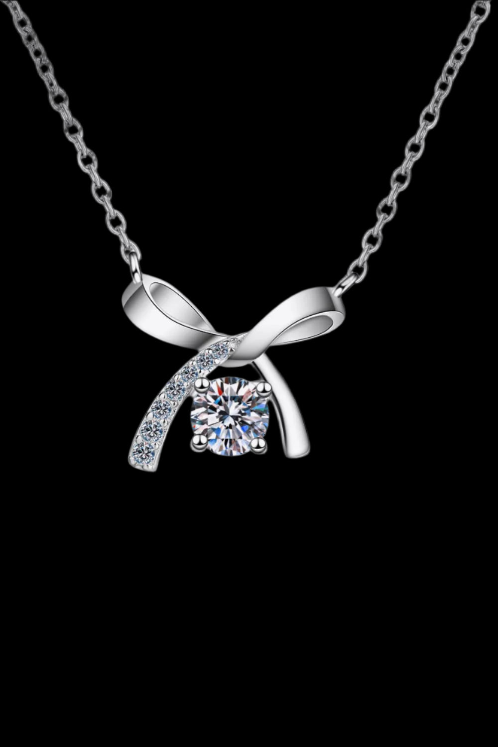 Moissanite 925 Sterling Silver Tied Bow Necklace – Elegant Sparkle | MerchLuxx - MerchLuxx