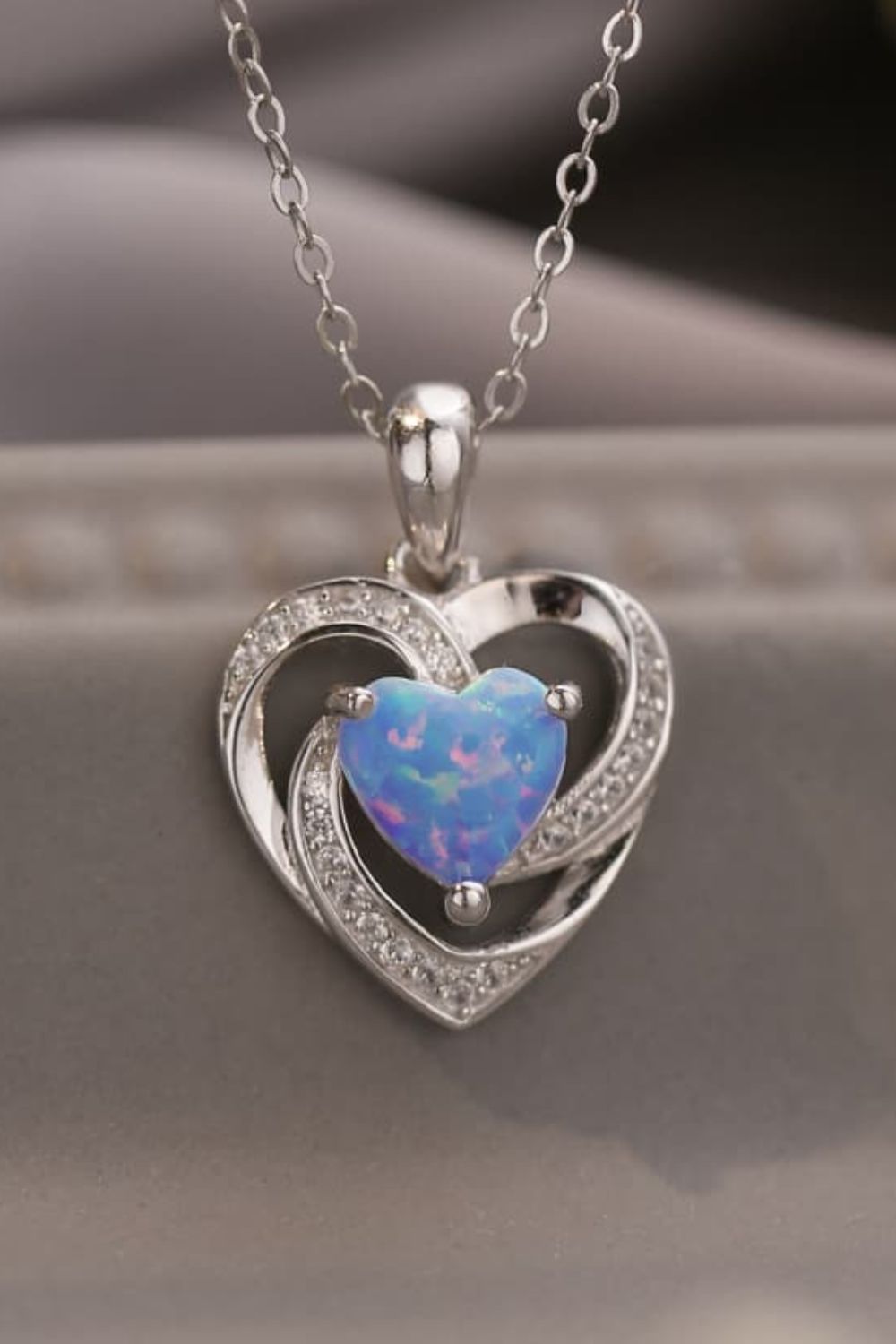 Opal Heart Pendant Necklace – Platinum-Plated Sterling Silver | MerchLuxx - MerchLuxx