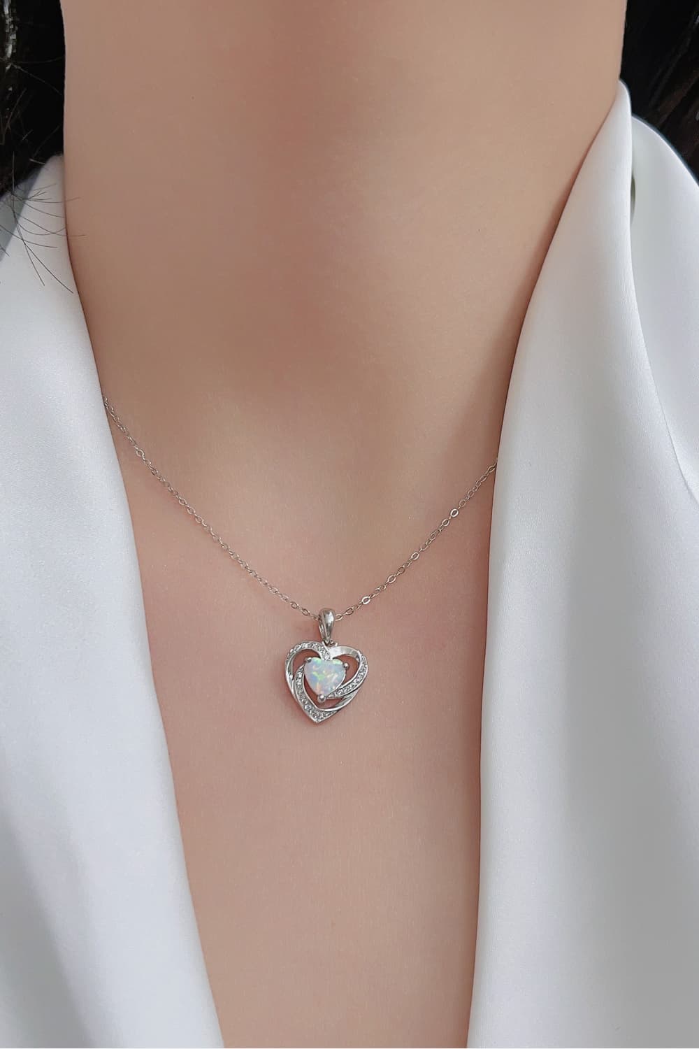 Opal Heart Pendant Necklace – Platinum-Plated Sterling Silver | MerchLuxx - MerchLuxx