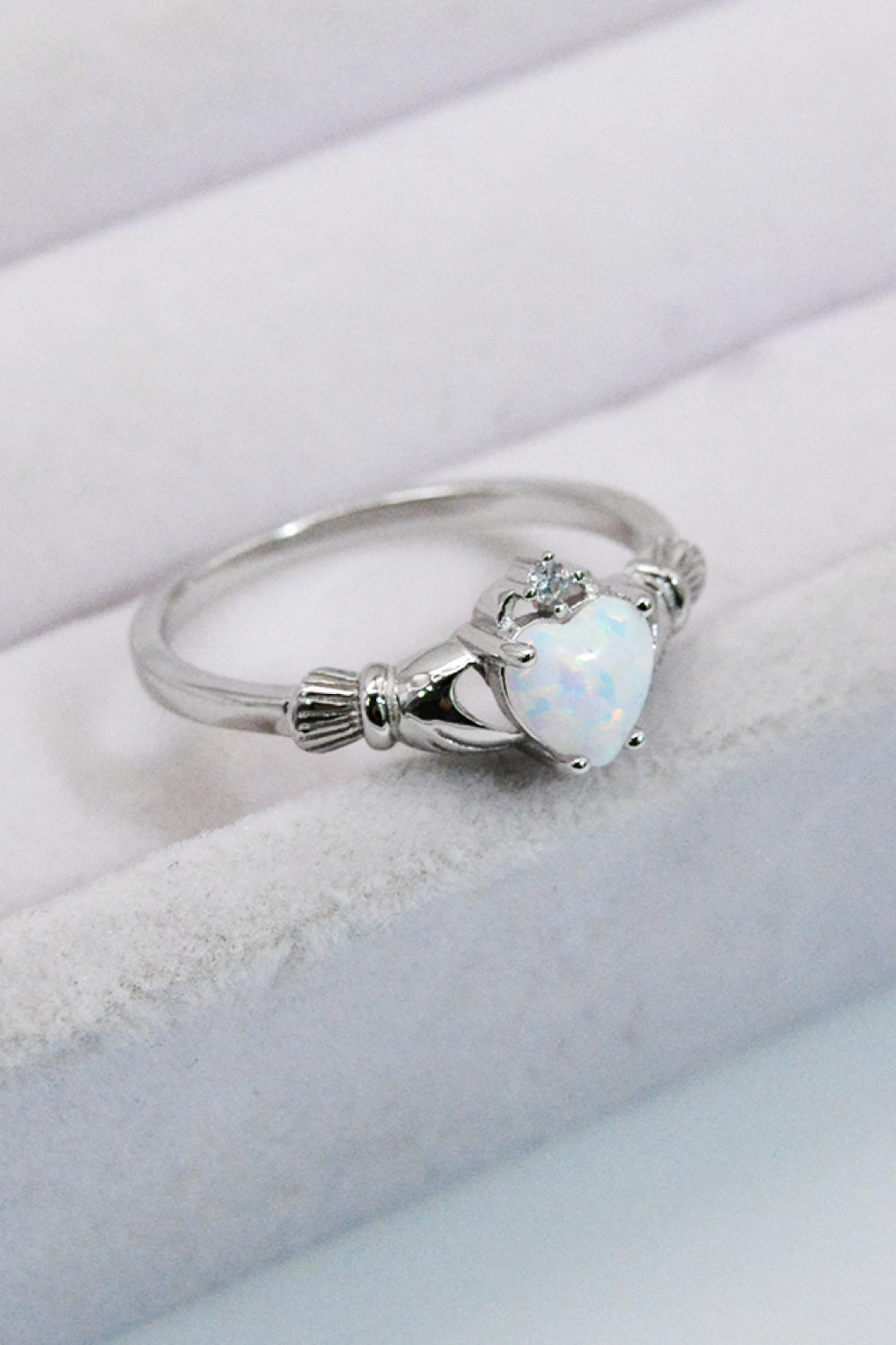 925 Sterling Silver Heart Opal Ring – Platinum-Plated | MerchLuxx - MerchLuxx
