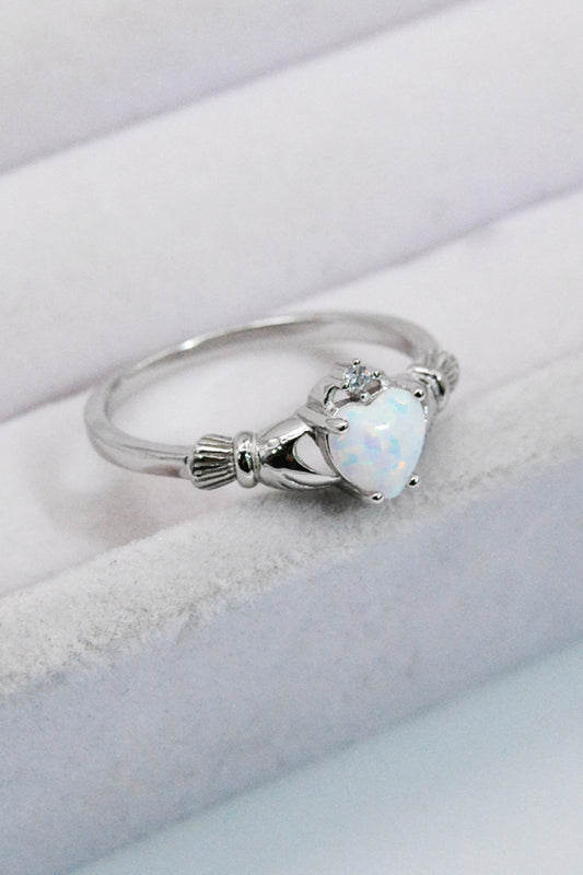 925 Sterling Silver Heart Opal Ring – Platinum-Plated | MerchLuxx - MerchLuxx