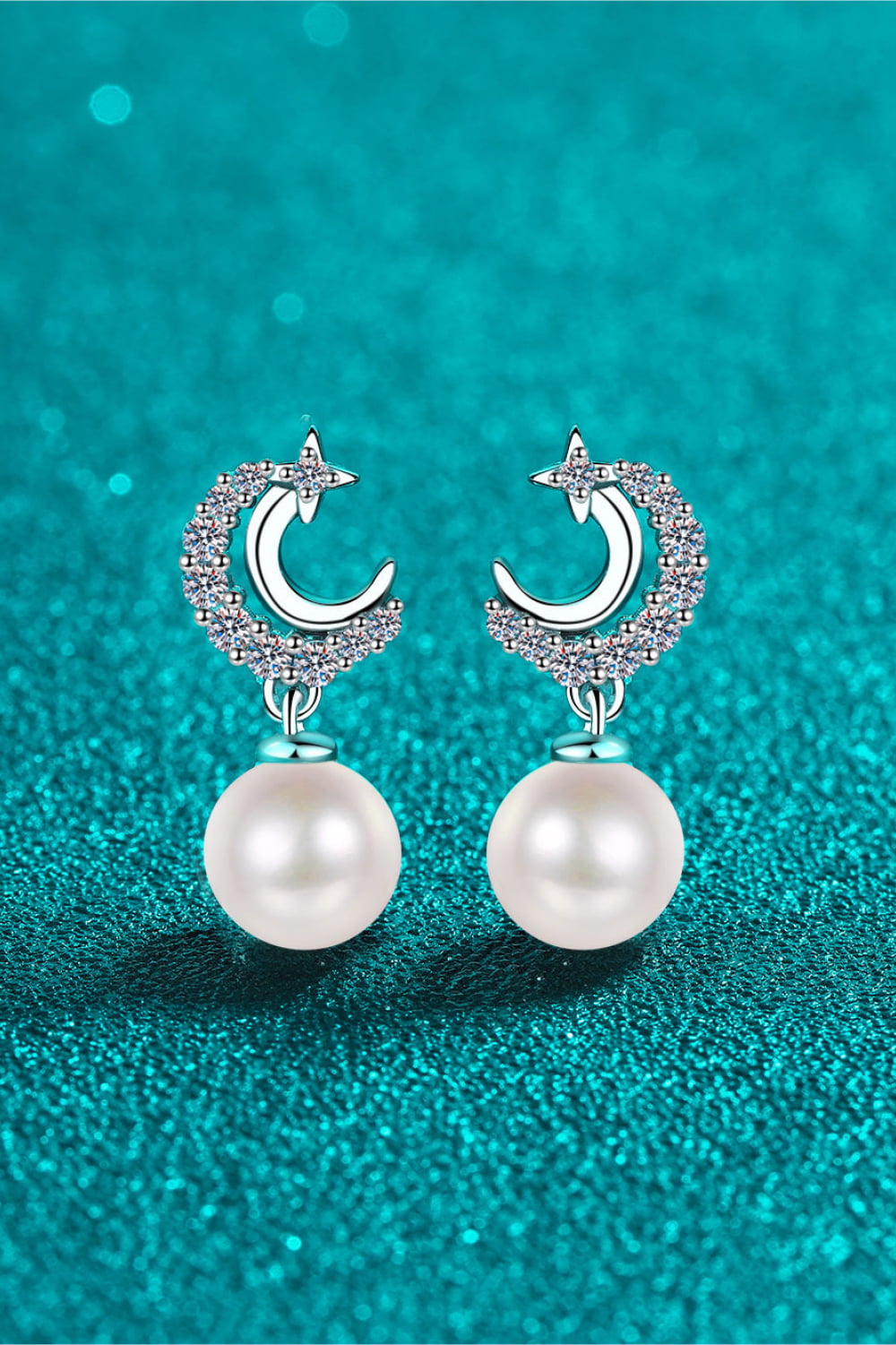 Moissanite Pearl Drop Earrings – Rhodium-Plated Sterling Silver | MerchLuxx - MerchLuxx