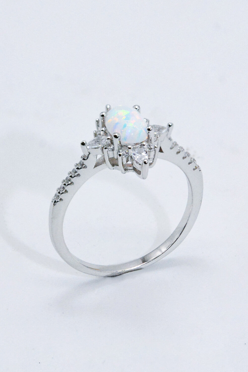 Platinum-Plated Opal & Zircon Ring – Sterling Silver Minimalist Design | MerchLuxx - MerchLuxx