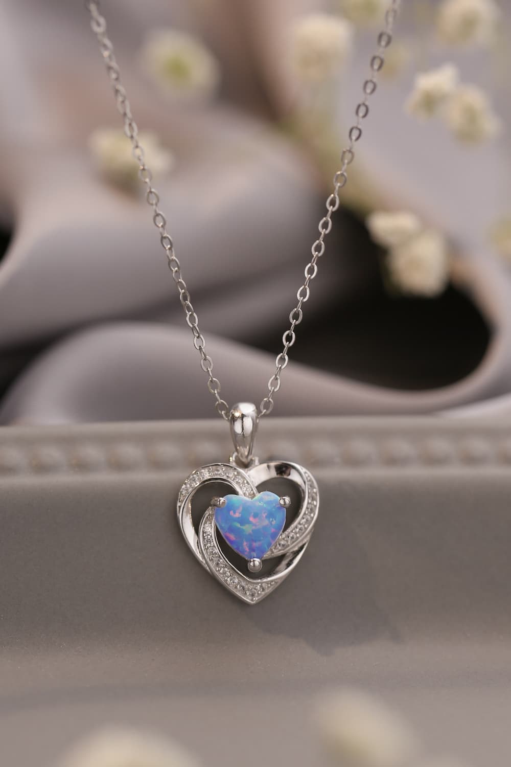 Opal Heart Pendant Necklace – Platinum-Plated Sterling Silver | MerchLuxx - MerchLuxx