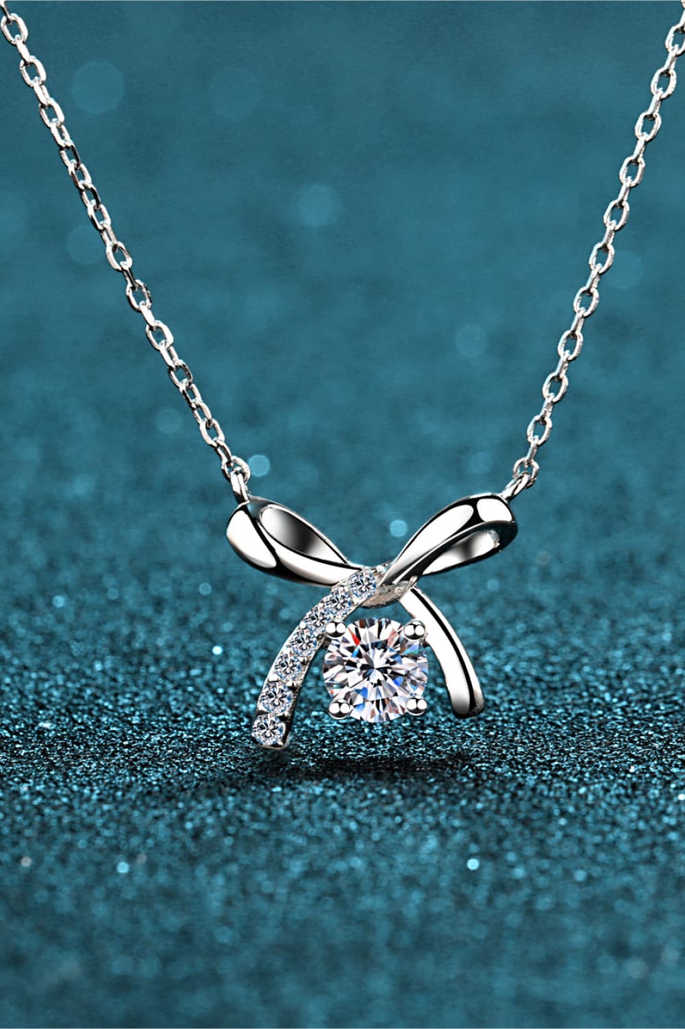 Moissanite 925 Sterling Silver Tied Bow Necklace – Elegant Sparkle | MerchLuxx - MerchLuxx
