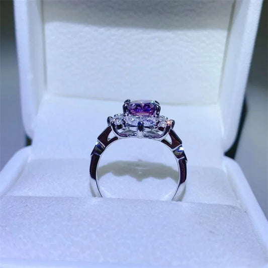 Veloria 2-carat violet moissanite floral halo ring in sterling silver by MerchLuxx