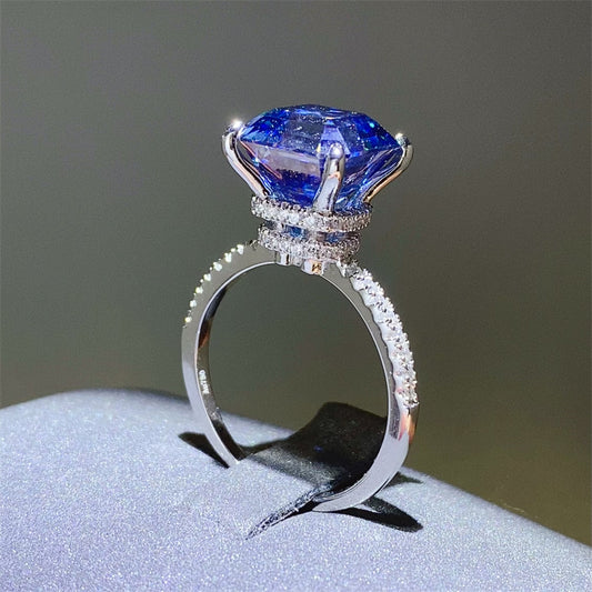 5 Carat Blue Moissanite & Zircon Sterling Silver Ring – Luxury Shine | MerchLuxx - MerchLuxx