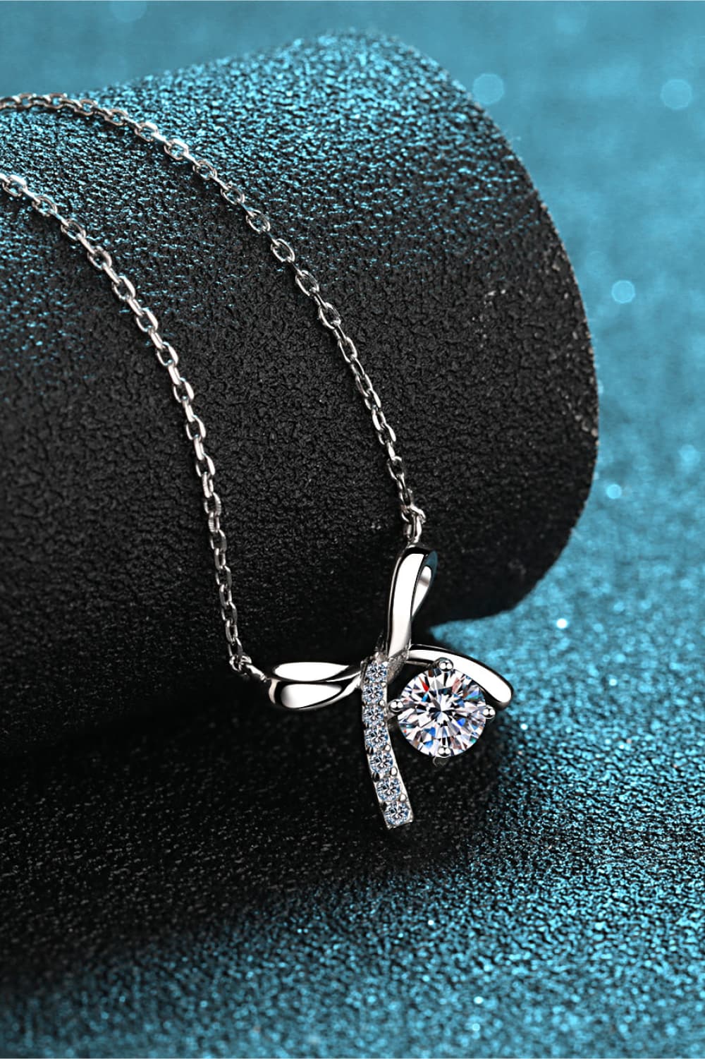 Moissanite 925 Sterling Silver Tied Bow Necklace – Elegant Sparkle | MerchLuxx - MerchLuxx