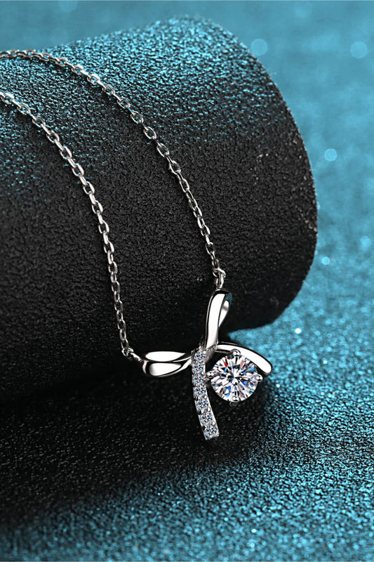 Moissanite 925 Sterling Silver Tied Bow Necklace – Elegant Sparkle | MerchLuxx - MerchLuxx