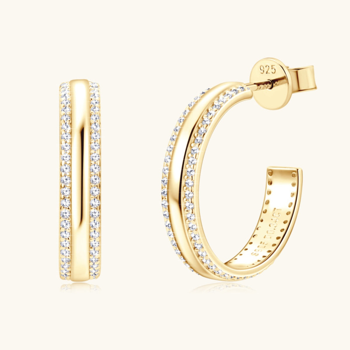 25 Sterling Silver Inlaid Moissanite C-Hoop Earrings – 18K Gold-Plated | MerchLuxx - MerchLuxx