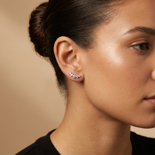Platinum plated moissanite drop stud earrings in sterling silver