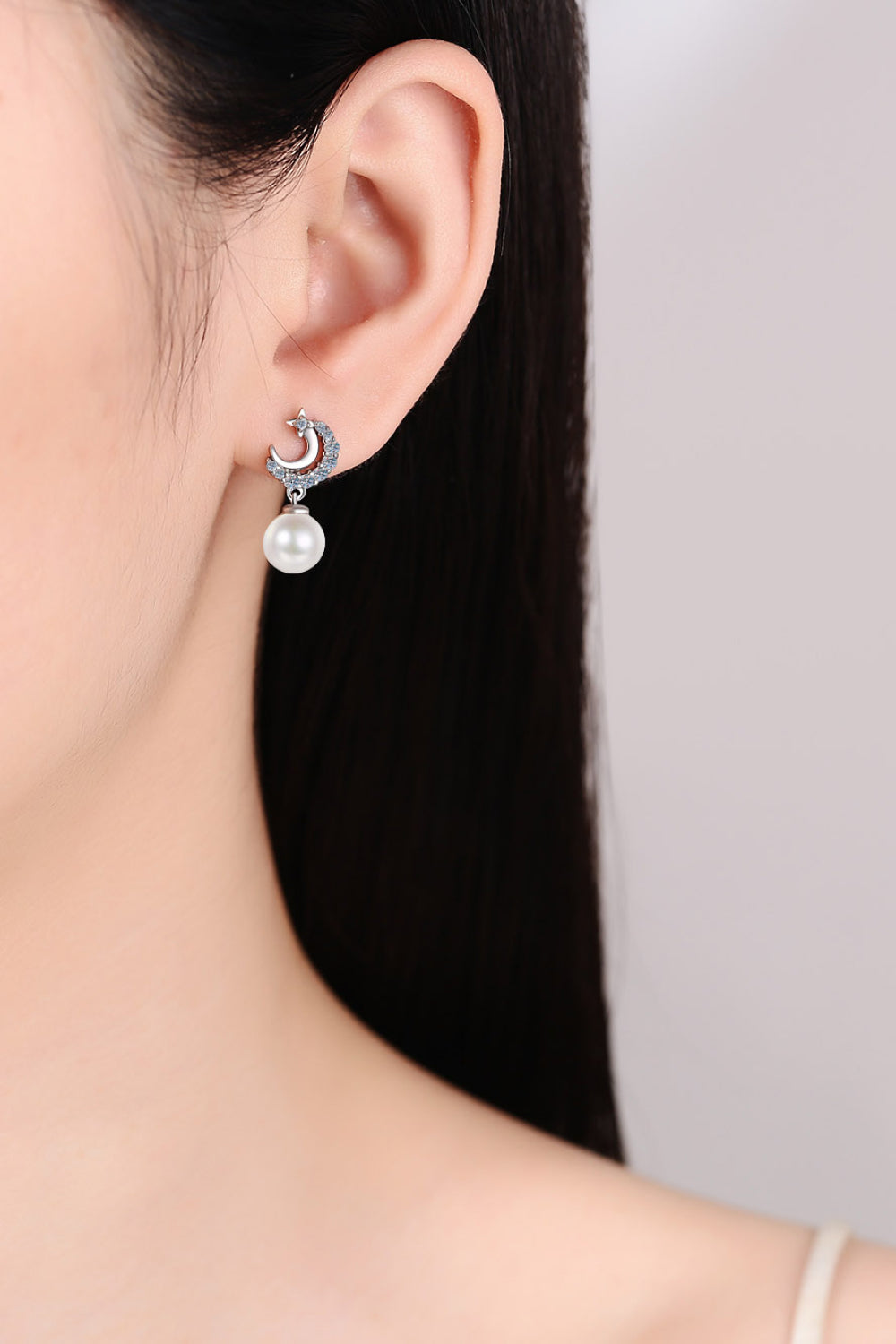 Moissanite Pearl Drop Earrings – Rhodium-Plated Sterling Silver | MerchLuxx - MerchLuxx