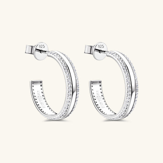 25 Sterling Silver Inlaid Moissanite C-Hoop Earrings – 18K Gold-Plated | MerchLuxx - MerchLuxx