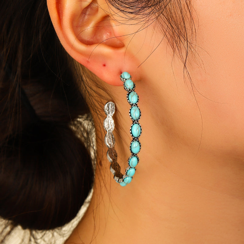 rtificial Turquoise C-Hoop Earrings – Bold & Bohemian | MerchLuxx - MerchLuxx