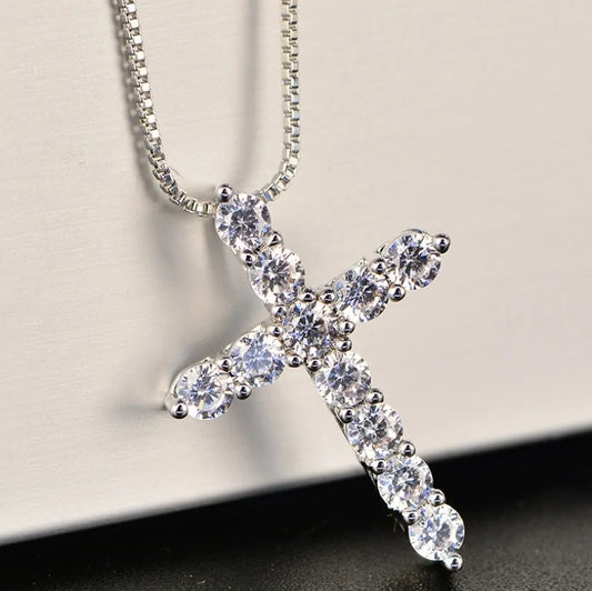 Crystal Cross Pendant Silver Chain Necklace – Timeless Elegance | MerchLuxx - MerchLuxx