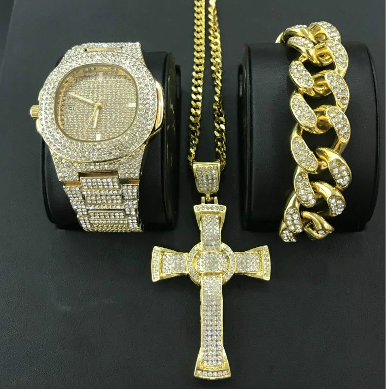 Men’s Luxury Hip Hop Diamond Cross Jewelry Set – Bold & Iconic | MerchLuxx - MerchLuxx