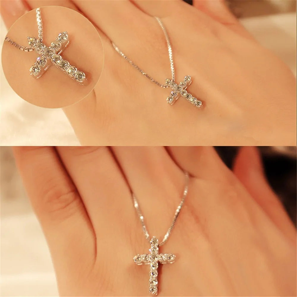 Crystal Cross Pendant Silver Chain Necklace – Timeless Elegance | MerchLuxx - MerchLuxx