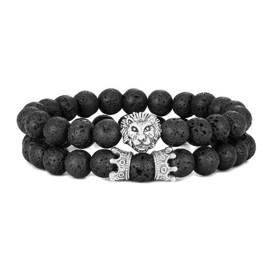 Lion Head & Crown Bracelet Set – Bold Power & Elegance | MerchLuxx - MerchLuxx