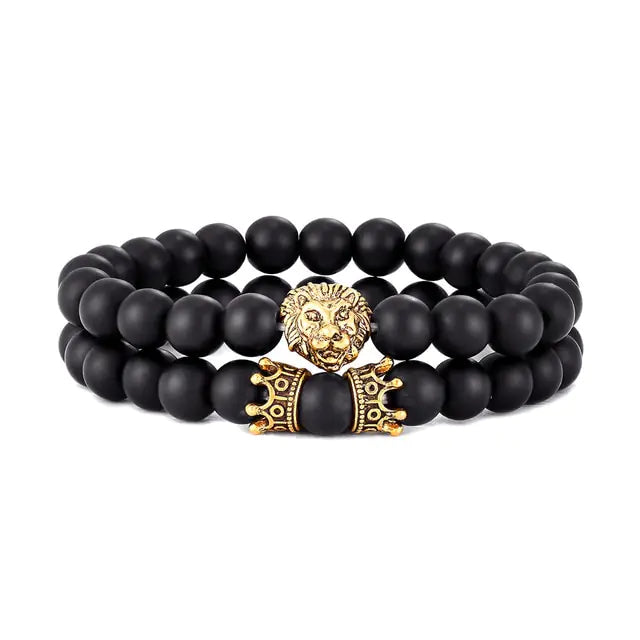 Lion Head & Crown Bracelet Set – Bold Power & Elegance | MerchLuxx - MerchLuxx