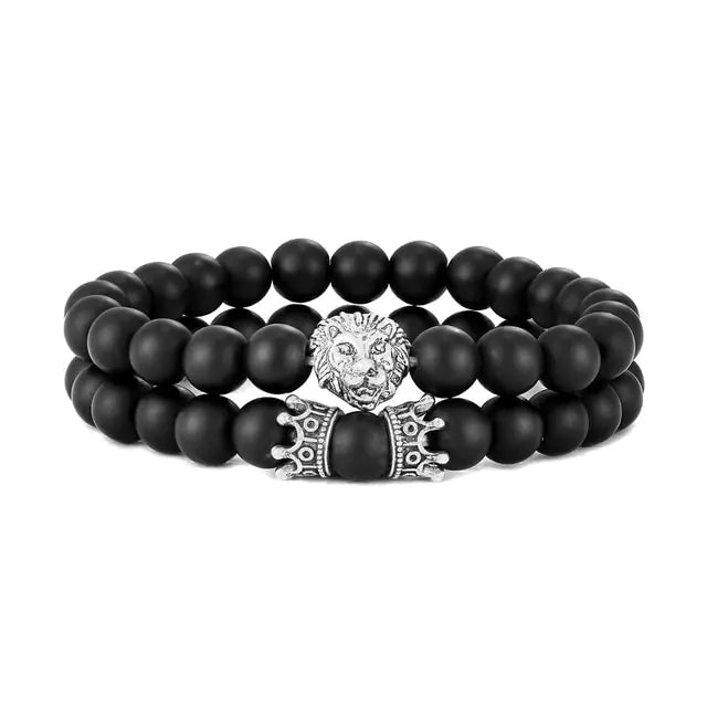 Lion Head & Crown Bracelet Set – Bold Power & Elegance | MerchLuxx - MerchLuxx
