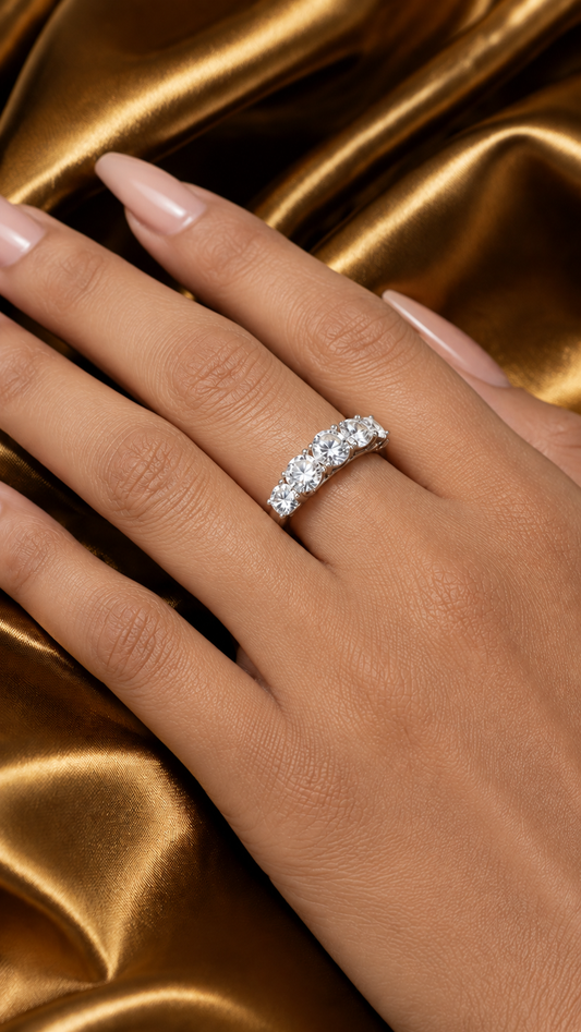 Woman wearing the Aurivelleâ„¢ Five Stone Ring