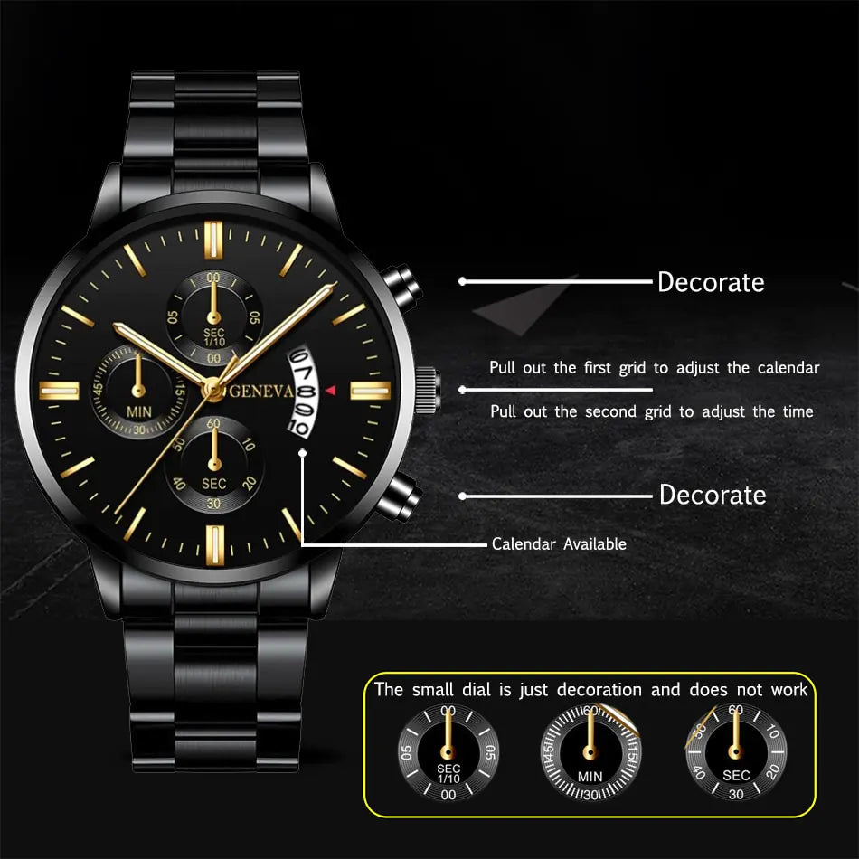 Geneva Men’s Luxury Stainless Steel Watch – Timeless Sophistication | MerchLuxx - MerchLuxx