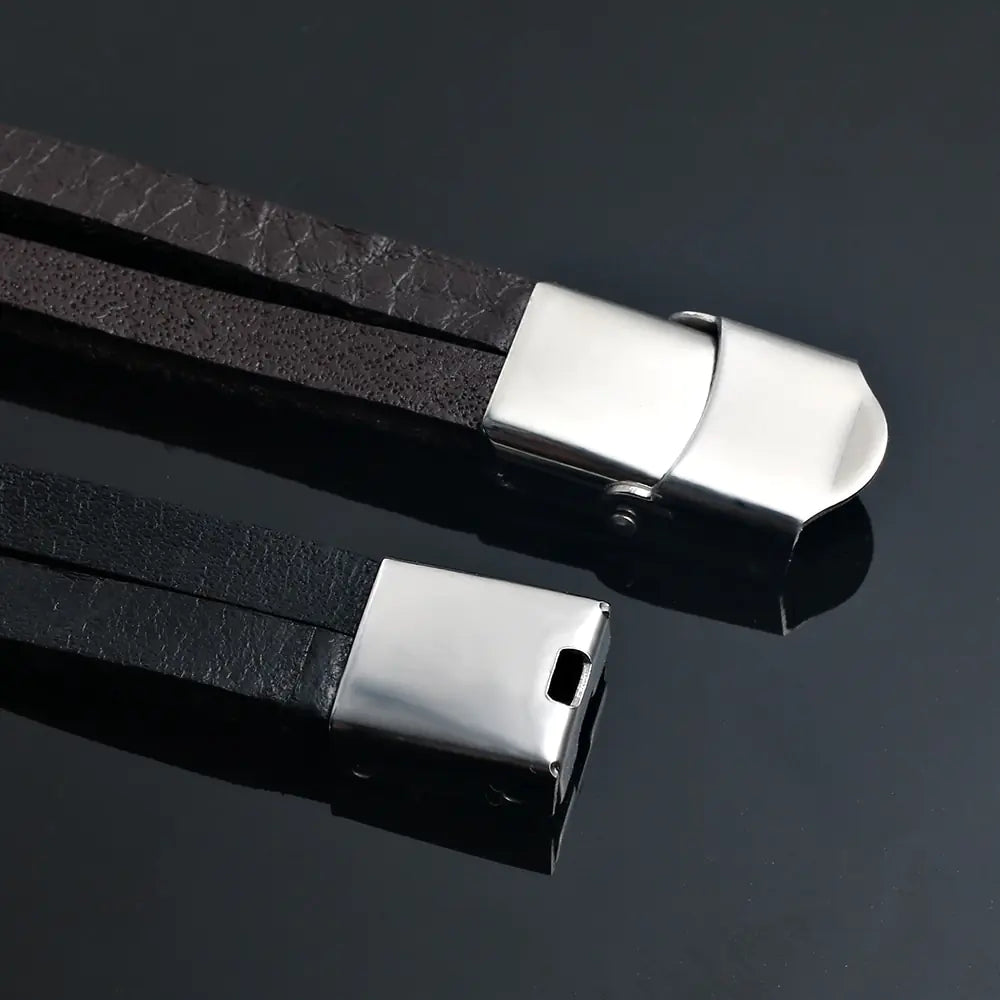 Stainless Steel Tai Chi Yin Yang Fish Leather Bracelet – Bold & Balanced | MerchLuxx - MerchLuxx