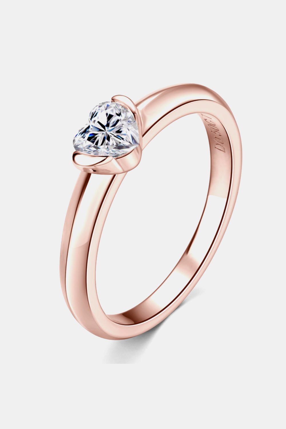 Moissanite 925 Sterling Silver Heart Solitaire Ring – Rose Gold-Plated | MerchLuxx - MerchLuxx