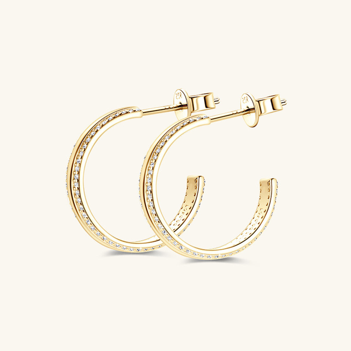 25 Sterling Silver Inlaid Moissanite C-Hoop Earrings – 18K Gold-Plated | MerchLuxx - MerchLuxx