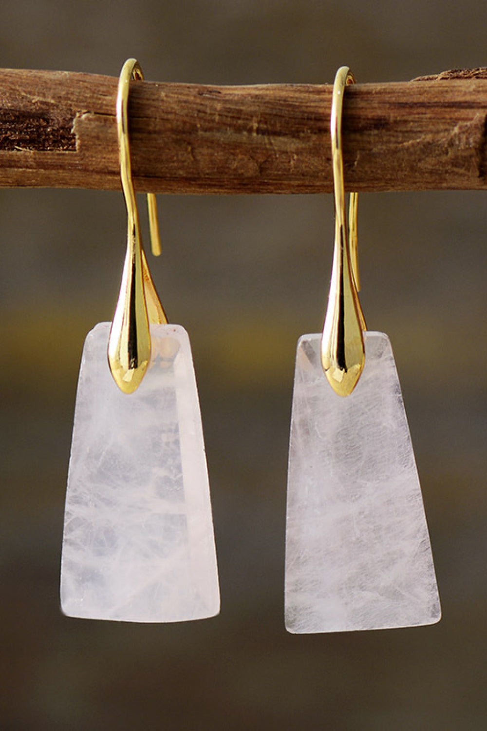 Handmade Geometric Natural Stone Dangle Earrings – Rose Quartz & Gold | MerchLuxx - MerchLuxx