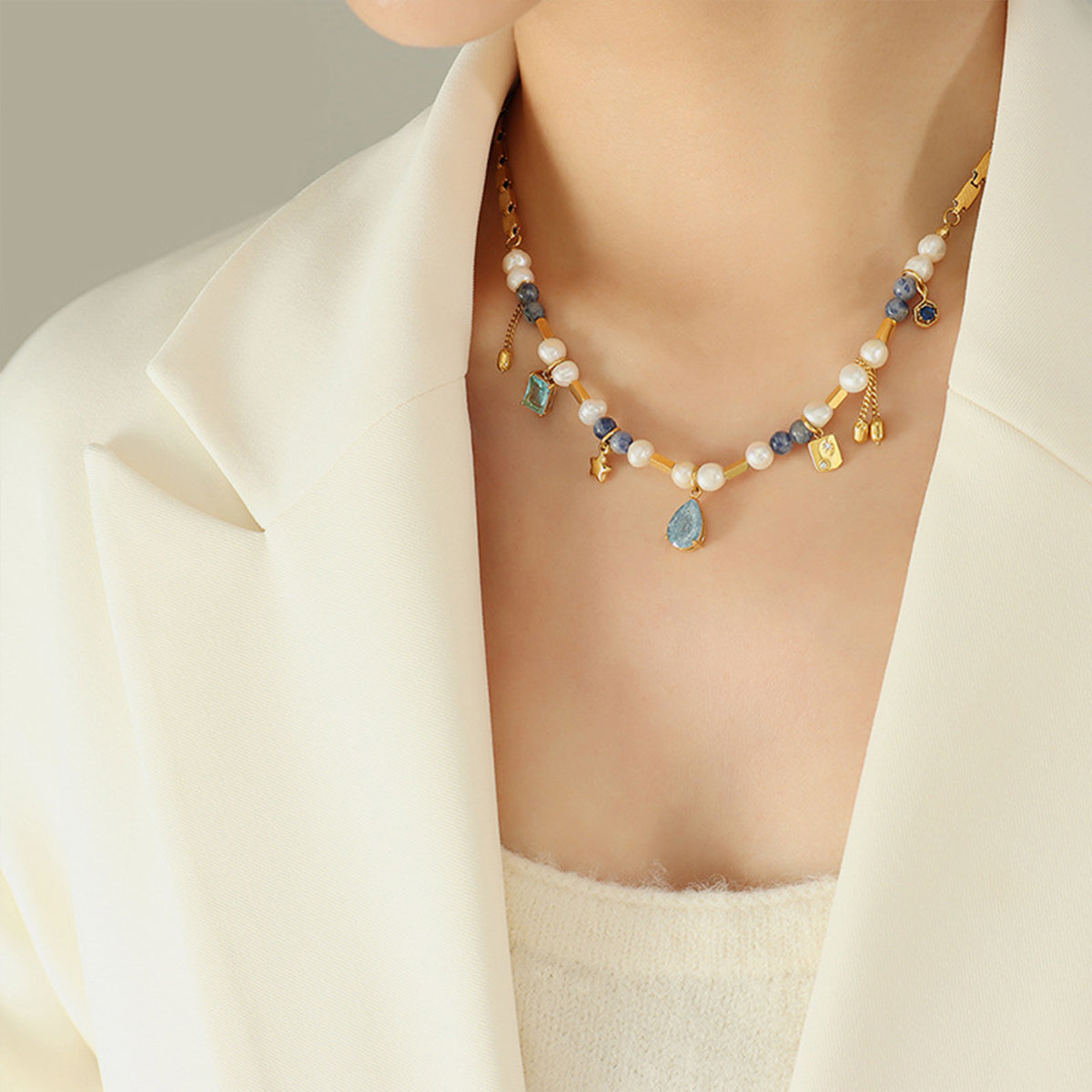 18K Gold-Plated Beaded Charm Necklace – Elegant & Versatile | MerchLuxx - MerchLuxx