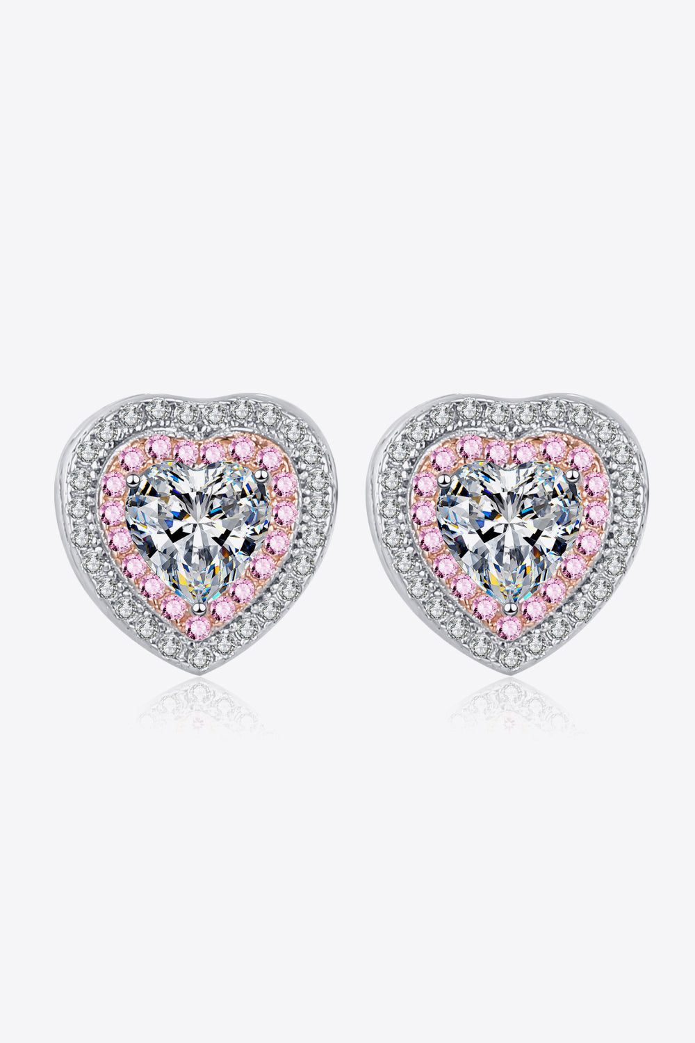 Moissanite Heart-Shaped Stud Earrings – Rhodium-Plated Sterling Silver | MerchLuxx - MerchLuxx