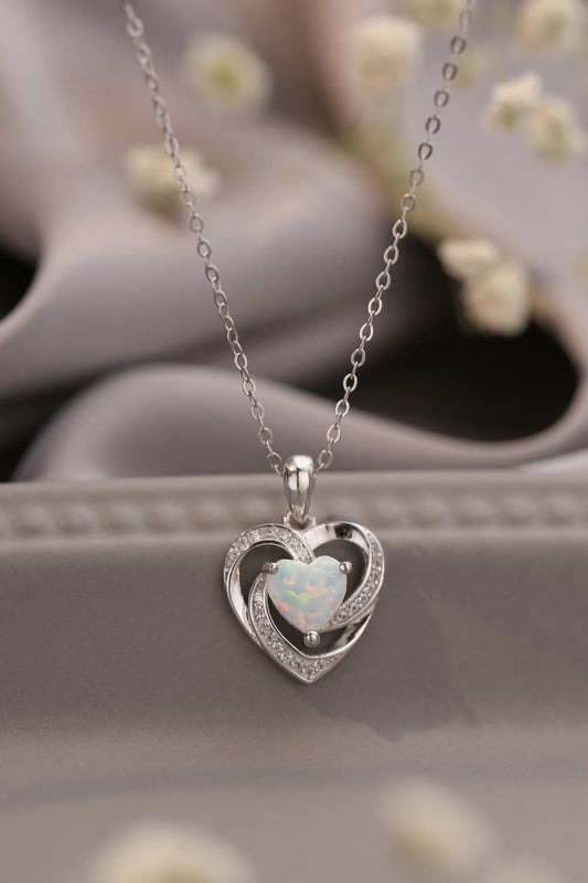 Opal Heart Pendant Necklace – Platinum-Plated Sterling Silver | MerchLuxx - MerchLuxx