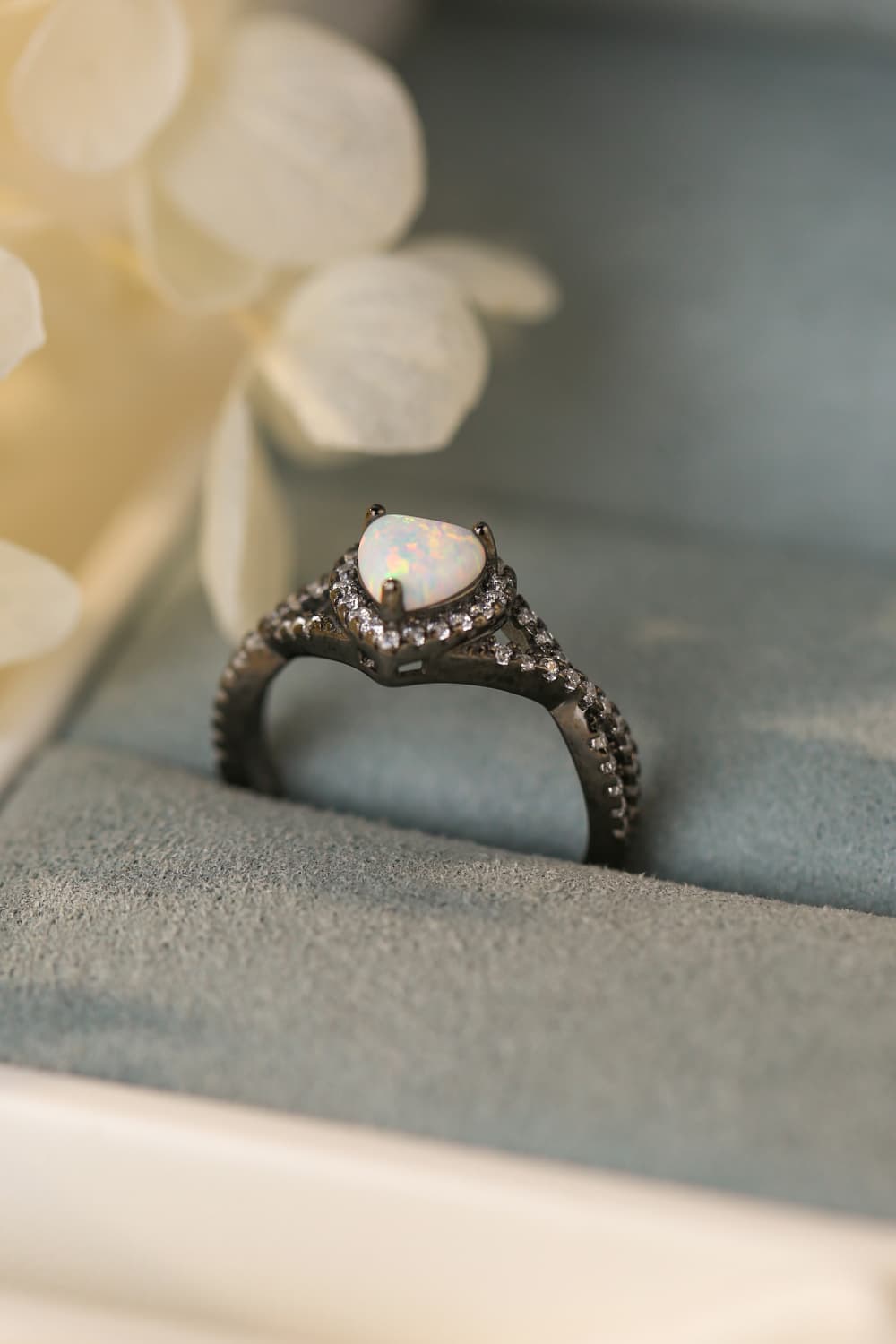 Opal Heart Black Gold-Plated Ring – Sterling Silver & Zircon | MerchLuxx - MerchLuxx