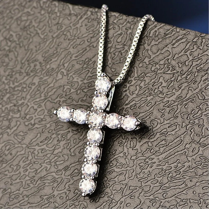 Crystal Cross Pendant Silver Chain Necklace – Timeless Elegance | MerchLuxx - MerchLuxx