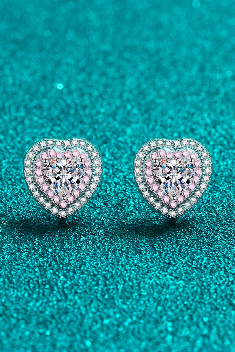 Moissanite Heart-Shaped Stud Earrings – Rhodium-Plated Sterling Silver | MerchLuxx - MerchLuxx