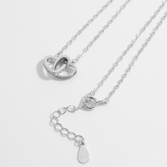 925 Sterling Silver Inlaid Zircon Connected Hearts Necklace | MerchLuxx - MerchLuxx